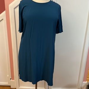 Eileen Fisher Nile blue round neck dress Tencel XL. NWT